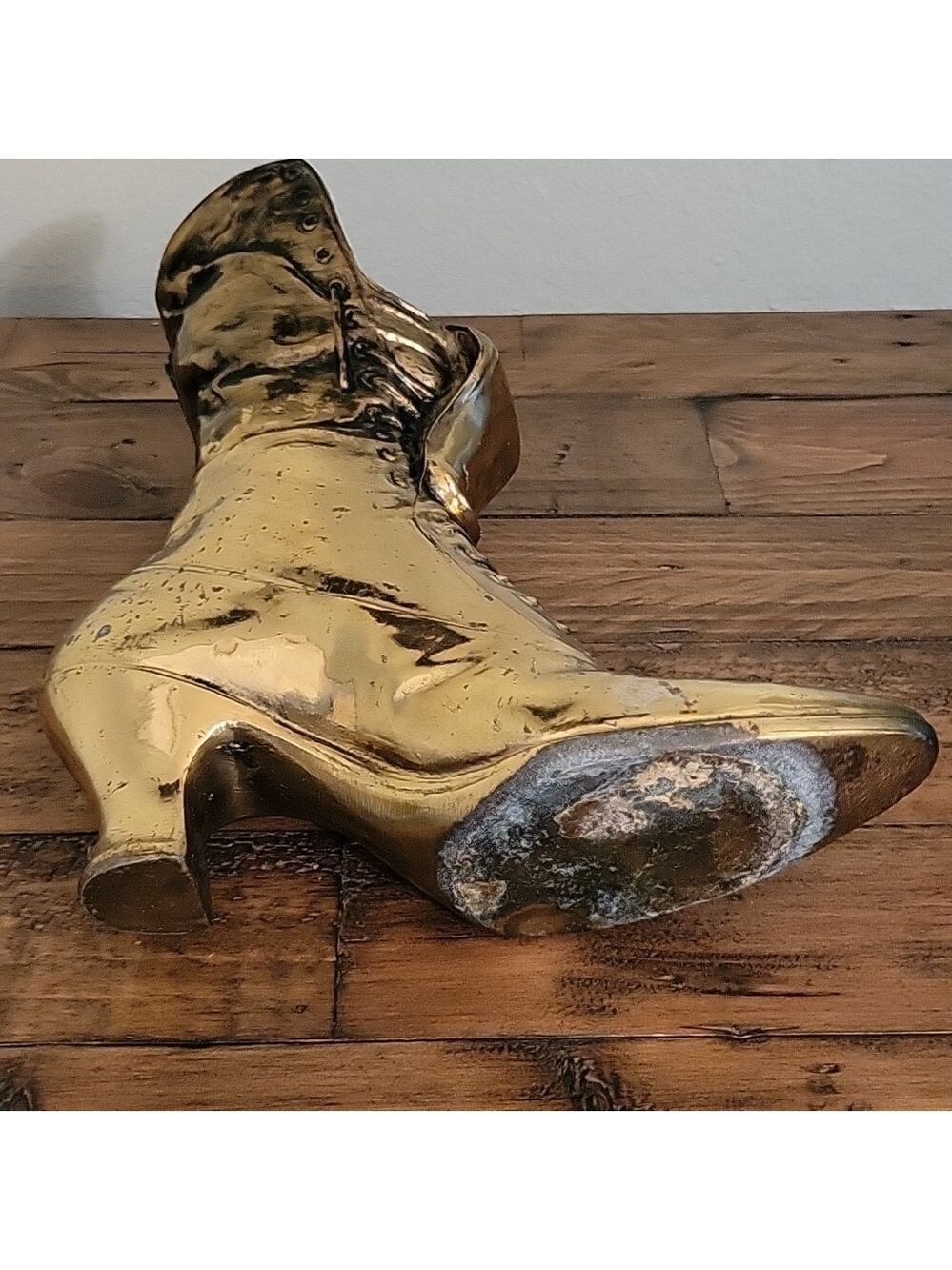 Vintage Brass Cast Victorian Era Style Boot Vase Planter Decor Display - Picture 6 of 12